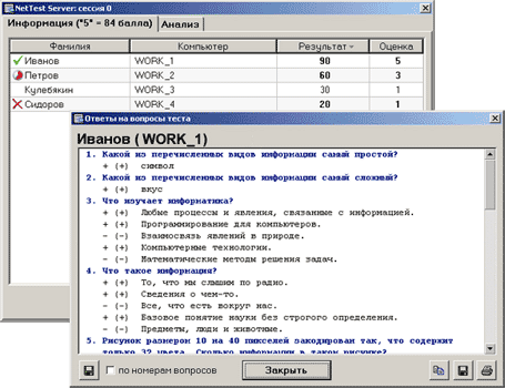 Окно результатов сетевого теста